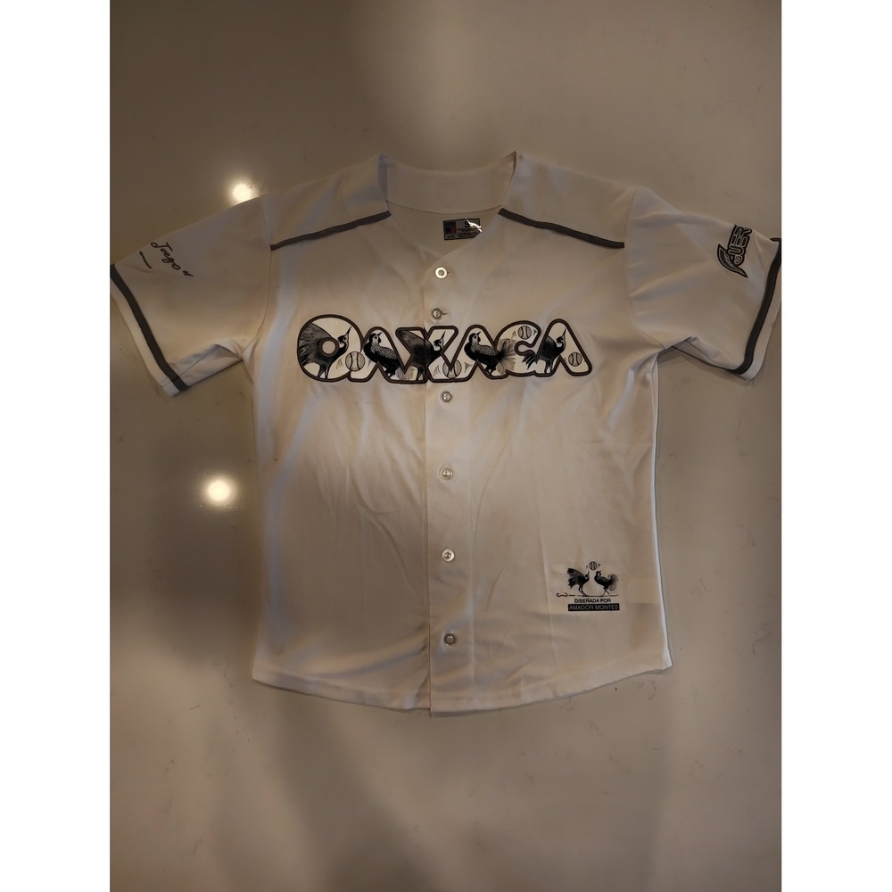 Guerreros de Oaxaca Baseball Jersey Amador Montes Artist Design White Mens Small